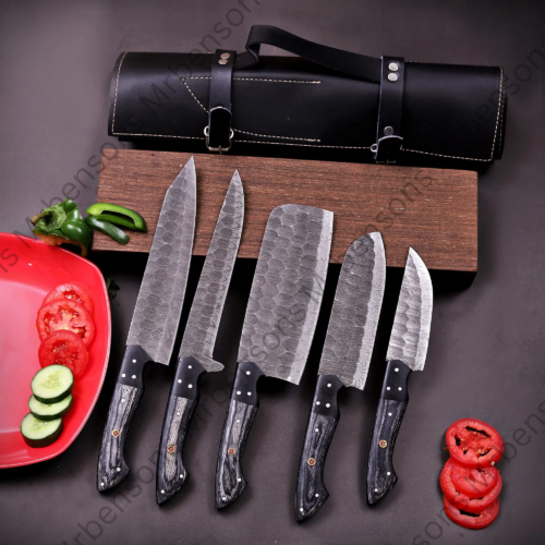 CUSTOM HAND FORGED Damascus Steel Chef's Knives Set