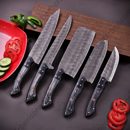 CUSTOM HAND FORGED Damascus Steel Chef's Knives Set